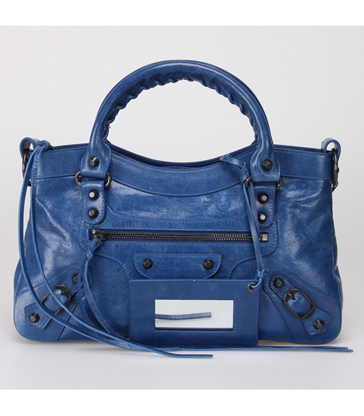 Balenciaga City Piccolo Borsa in pelle Blue Sea Olio (rame Chiodi)